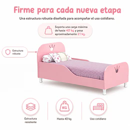  Mini Cama de Transición Infantil Princesa Kidscool MDF Rosada + Colchon Cama Baby Box 150x70 cms