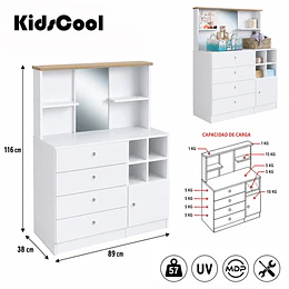 Cómoda Infantil Kidscool Amore 4 Cajones 1 Puerta Blanco