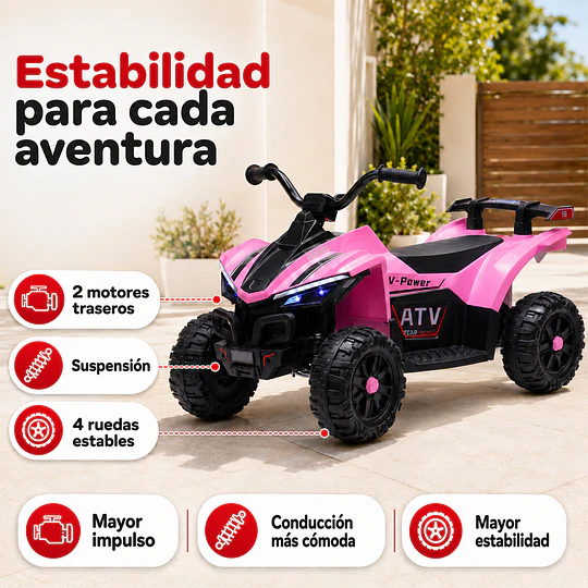 Cuatrimoto Infantil a Batería ATV Kidscool Rosado 12V Doble Motor