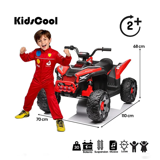 Cuatrimoto Eléctrica Infantil Monster ATV Kidscool Roja 12V 4x2