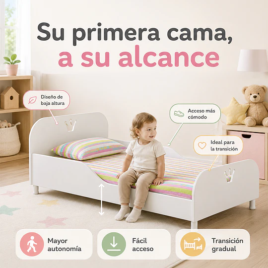 Mini Cama de Transición Infantil Príncipe Kidscool Blanco MDF   + Colchon Cama Baby Box 150x70