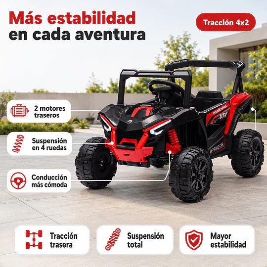 Auto a Batería Buggy Negro 4x2 Kidscool 12V Control Remoto y Balanceo