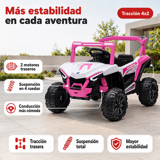 Auto a Batería Buggy Rosado 4x2 Kidscool 12V Control Remoto y Balanceo