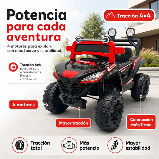 Auto a Batería Buggy Monster Negro 4x4 Kidscool 12V Control Remoto
