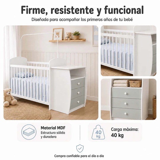 Cuna con Cómoda Mudador Bambini Gris