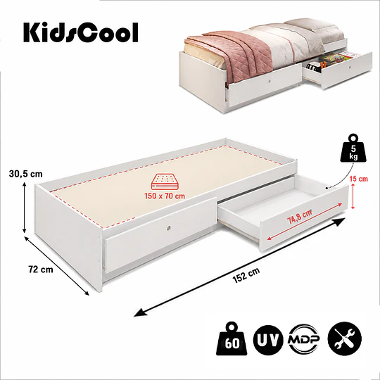 Cama Infantil con Cajones Cariño Blanca