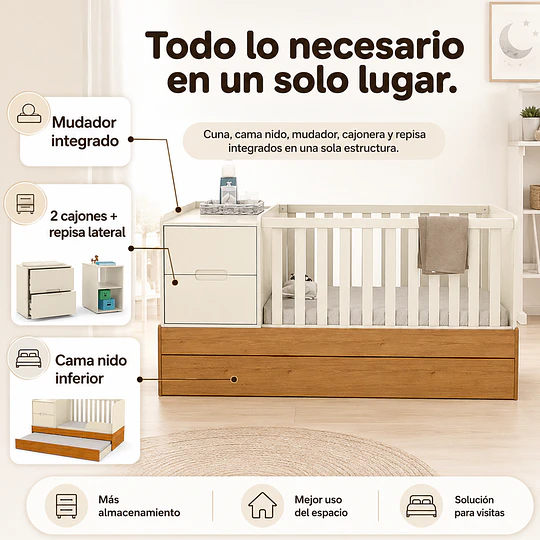 Cuna Multifunción con Cama Nido Formare Blanca Eco Wood Kidscool