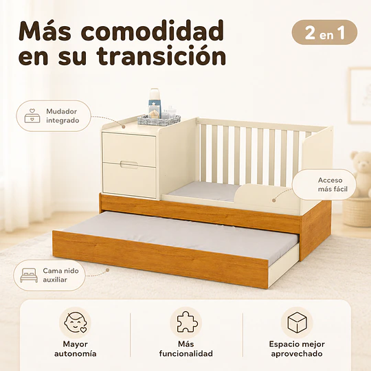 Cuna Multifunción con Cama Nido Formare Blanca Eco Wood Kidscool