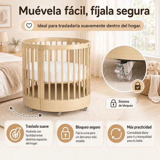 Cuna Bebé Progresiva 3 Funciones Sognare Madera Ovalada 