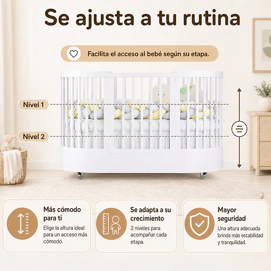 Cuna Bebé Progresiva 3 Funciones Sognare Madera Ovalada Blanca