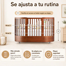Cuna Bebé Progresiva 3 Funciones Sognare Madera Miel Ovalada 