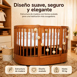 Cuna Bebé Progresiva 3 Funciones Sognare Madera Miel Ovalada 