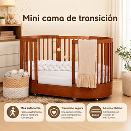 Cuna Bebé Progresiva 3 Funciones Sognare Madera Miel Ovalada 
