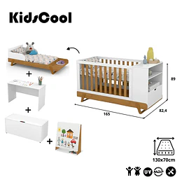 Retiro Express-Cuna Evolutiva 6 en 1 Multi Etapas Maxx Kidscool – Blanco Eco-Wood + Colchon 130 x 70 cms