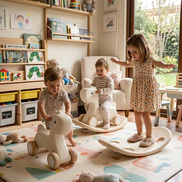 Caminador Mecedor Caballito 3 en 1 Kidscool Crudo Neutro Estilo Off White