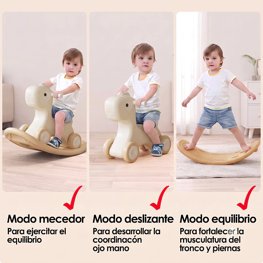 Caminador Mecedor Caballito 3 en 1 KidscoolCrudo Neutro Estilo Off White