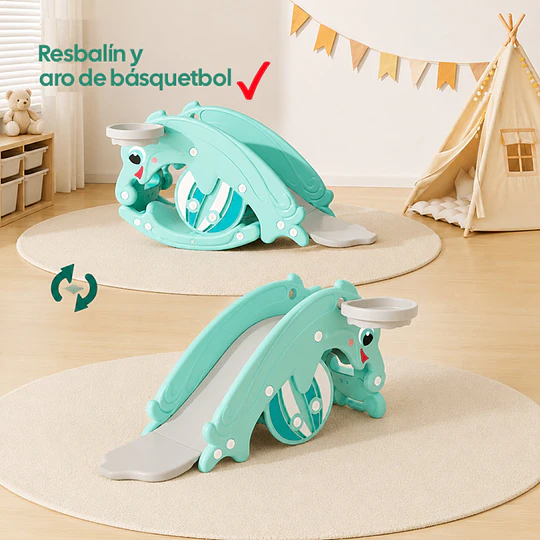 Resbalín Mecedor Delfín 2 Funciones Kidscool Verde Menta