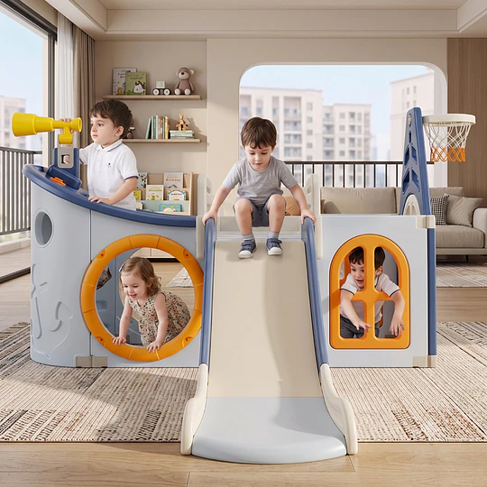 Retiro Express - Resbalín Infantil Centro de juegos Navy 7 en 1 Kidscool Blanco Azul