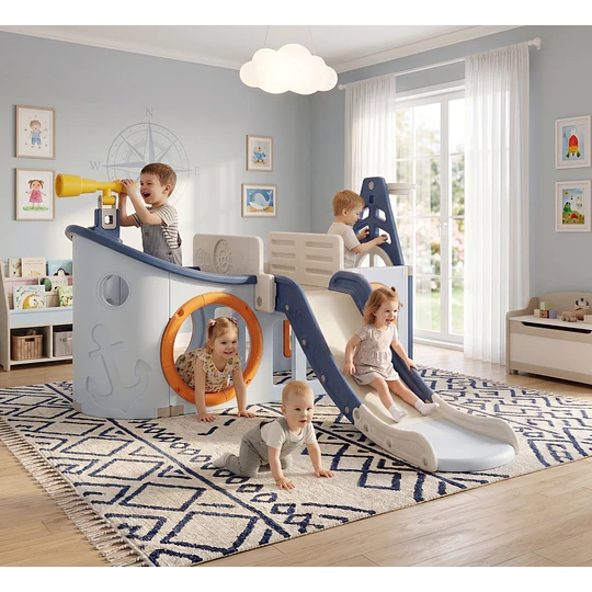 Retiro Express - Resbalín Infantil Centro de juegos Navy 7 en 1 Kidscool Blanco Azul
