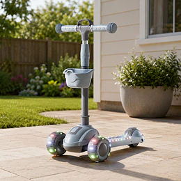 Scooter Plegable 3 Ruedas Kidscool Gris Luces y Música-Preventa 3 Agosto