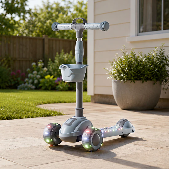 Scooter Plegable 3 Ruedas Kidscool Gris Luces y Música-Preventa 3 Agosto