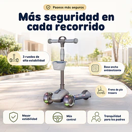 Scooter Plegable 3 Ruedas Kidscool Gris Luces y Música-Preventa 3 Agosto