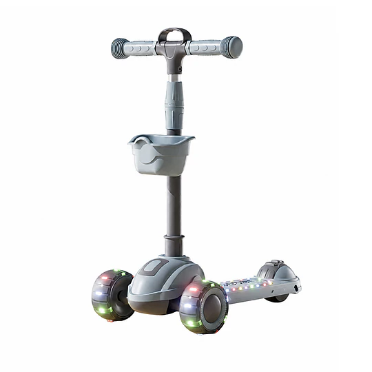 Scooter Plegable 3 Ruedas Kidscool Gris Luces y Música-Preventa 3 Agosto