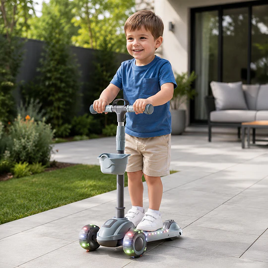 Scooter Plegable 3 Ruedas Kidscool Gris Luces y Música-Preventa 3 Agosto