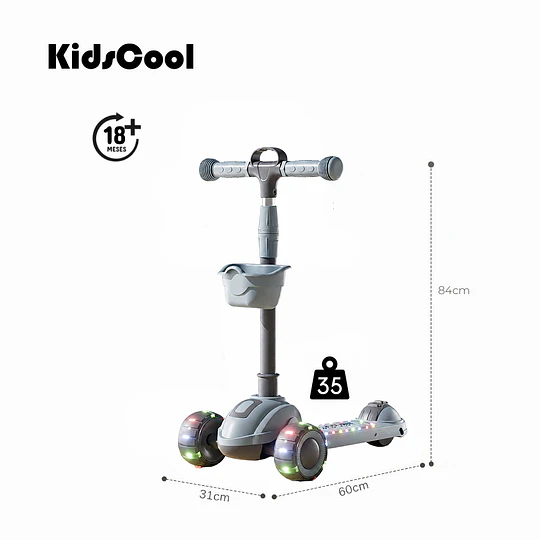Scooter Plegable 3 Ruedas Kidscool Gris Luces y Música-Preventa 3 Agosto