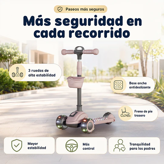 Scooter Plegable 3 Ruedas Kidscool Rosada Luces y Música-Preventa 3 Agosto