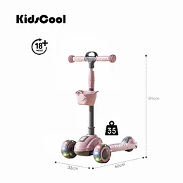 Scooter Plegable 3 Ruedas Kidscool Rosada Luces y Música-Preventa 3 Agosto