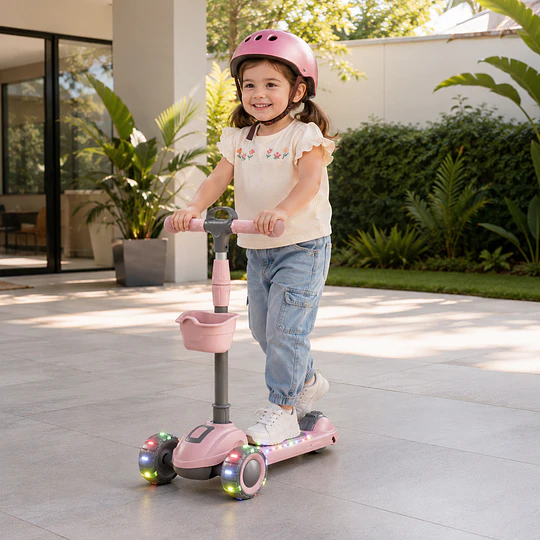 Scooter Plegable 3 Ruedas Kidscool Rosada Luces y Música-Preventa 3 Agosto