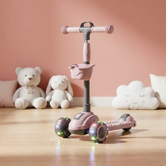 Scooter Plegable 3 Ruedas Kidscool Rosada Luces y Música-Preventa 3 Agosto