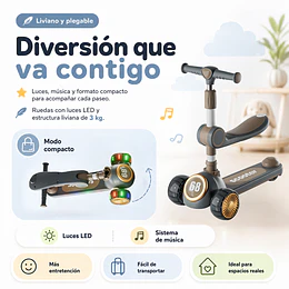 Scooter Infantil 3 en 1 Kidscool Gris Plegable con Asiento-Preventa 3 Agosto