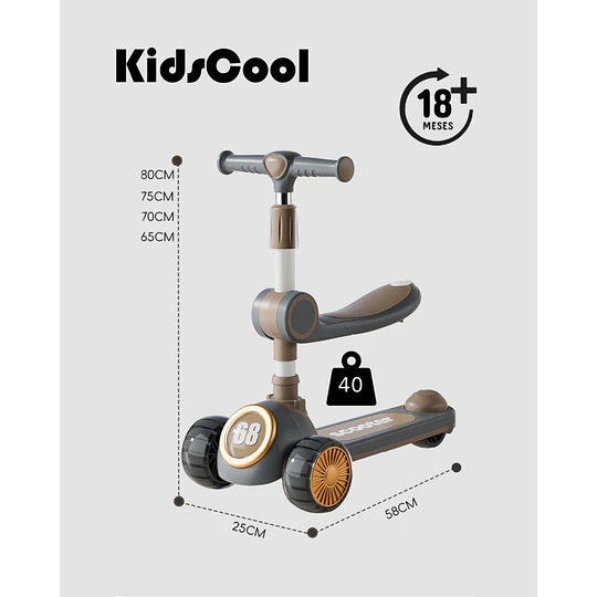 Scooter Infantil 3 en 1 Kidscool Gris Plegable con Asiento-Preventa 3 Agosto