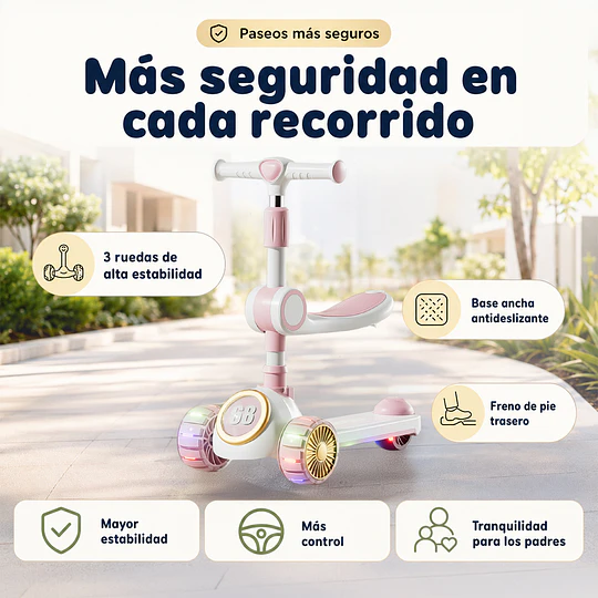 Scooter Infantil 3 en 1 Kidscool Rosado Plegable con Asiento-Preventa 3 Agosto
