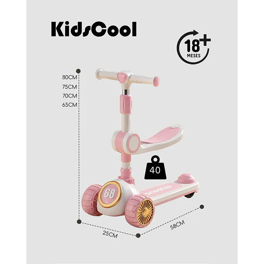 Scooter Infantil 3 en 1 Kidscool Rosado Plegable con Asiento-Preventa 3 Agosto