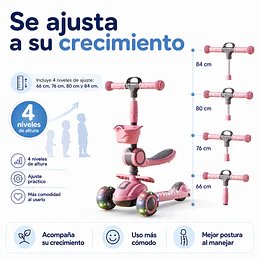 Retiro Express - Scooter con Asiento Luces y Música Kidscool Rosado Plegable