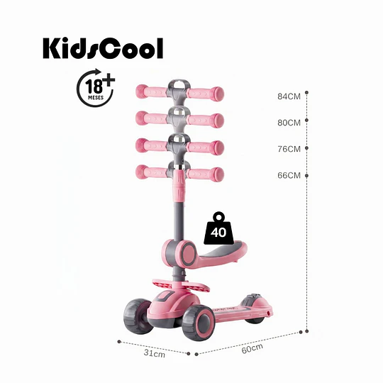 Retiro Express - Scooter con Asiento Luces y Música Kidscool Rosado Plegable