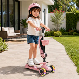 Retiro Express - Scooter con Asiento Luces y Música Kidscool Rosado Plegable