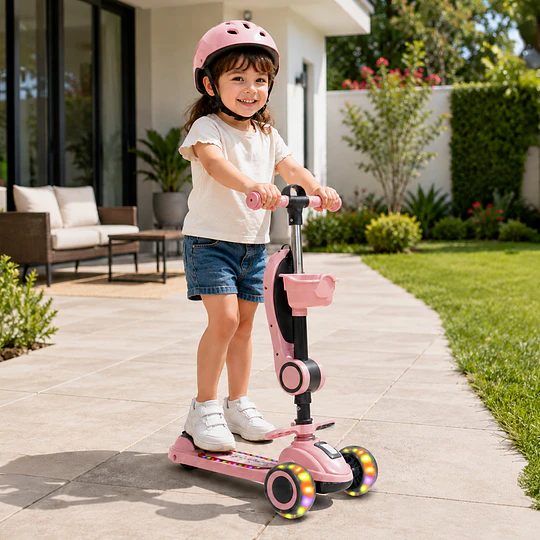 Retiro Express - Scooter con Asiento Luces y Música Kidscool Rosado Plegable