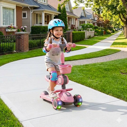 Retiro Express - Scooter con Asiento Luces y Música Kidscool Rosado Plegable