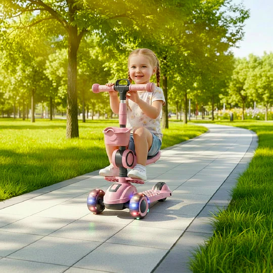 Retiro Express - Scooter con Asiento Luces y Música Kidscool Rosado Plegable