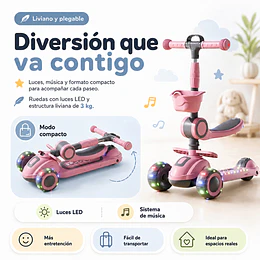 Retiro Express - Scooter con Asiento Luces y Música Kidscool Rosado Plegable