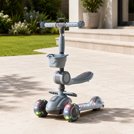 Retiro Express - Scooter con Asiento Luces y Música Kidscool Gris Plegable