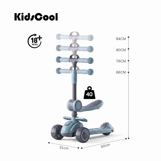 Retiro Express - Scooter con Asiento Luces y Música Kidscool Gris Plegable