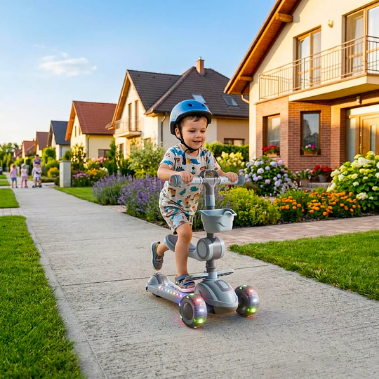 Retiro Express - Scooter con Asiento Luces y Música Kidscool Gris Plegable