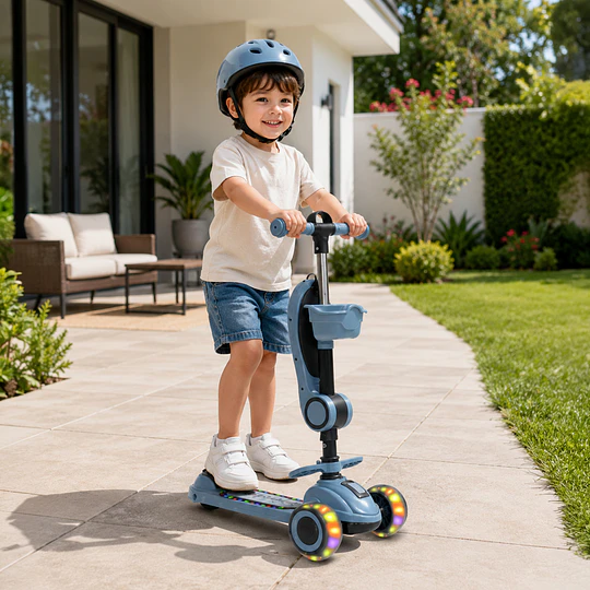 Retiro Express - Scooter con Asiento Luces y Música Kidscool Gris Plegable