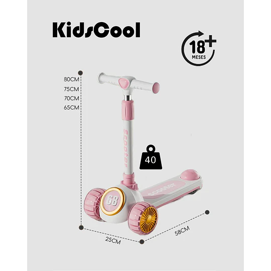 Retiro Express - Scooter 3 Ruedas Plegable Kidscool Rosado Música y Luces