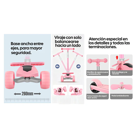 Retiro Express - Scooter Plegable con Asiento Kidscool Rosado Música y Luces